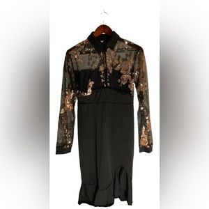 YZHM Women's Party Dress Long Sleeve Cocktail Dress Ruffle Hem Bodycon